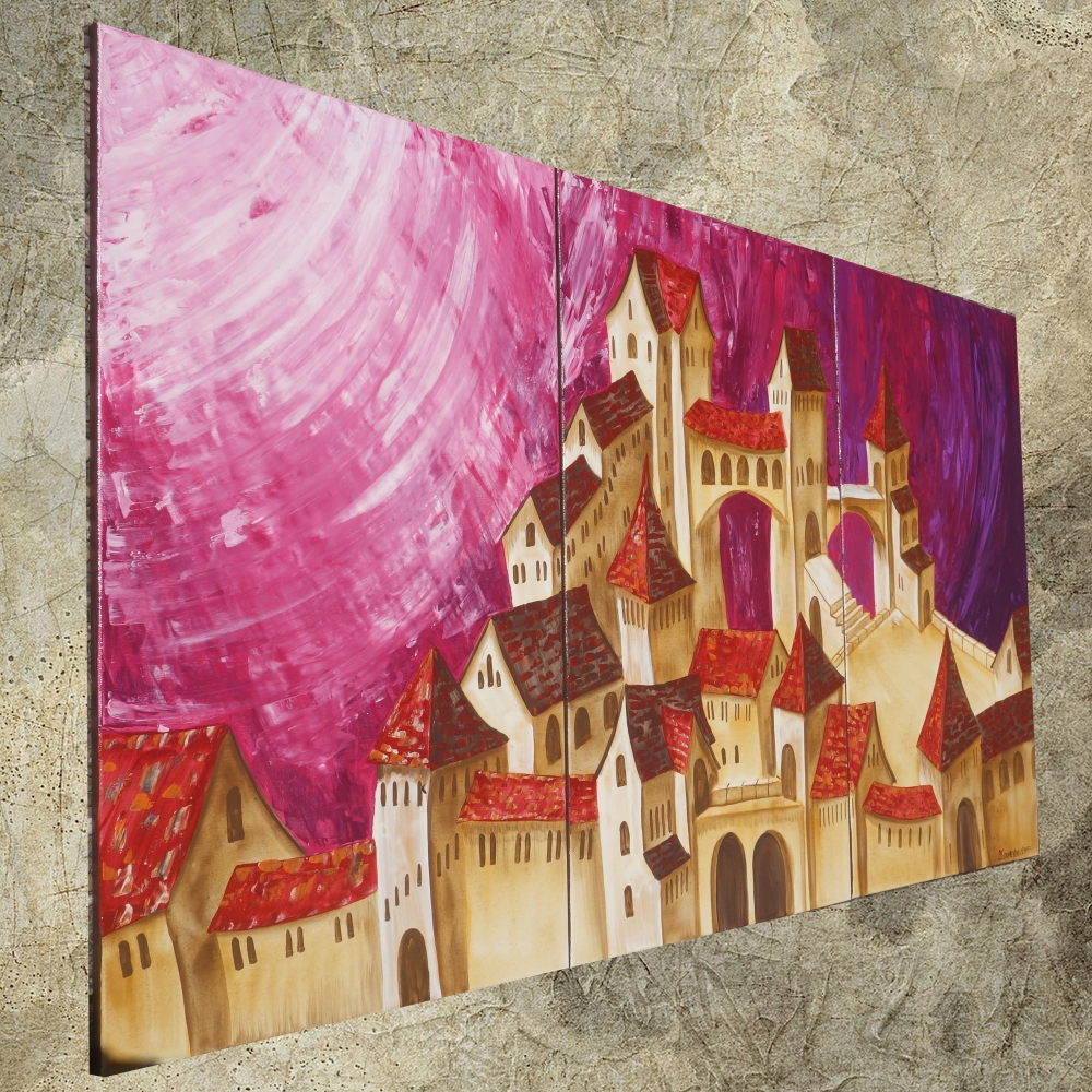 Surrealistic cityscape paintings S048 - large triptych