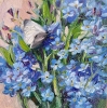 Forget-me-not flowers oil painting original 10x10 cm in white frame small art framed