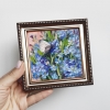 Forget-me-not flowers oil painting original 10x10 cm in white frame small art framed