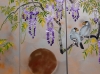 Large silver orange triptych Japanese wisteria J303