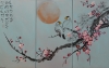 Large silver paintings Japanese sakura J357