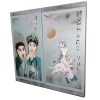 Geisha yelling at Cat-artist J260 - silver teal diptych