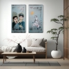 Geisha yelling at Cat-artist J260 - silver teal diptych