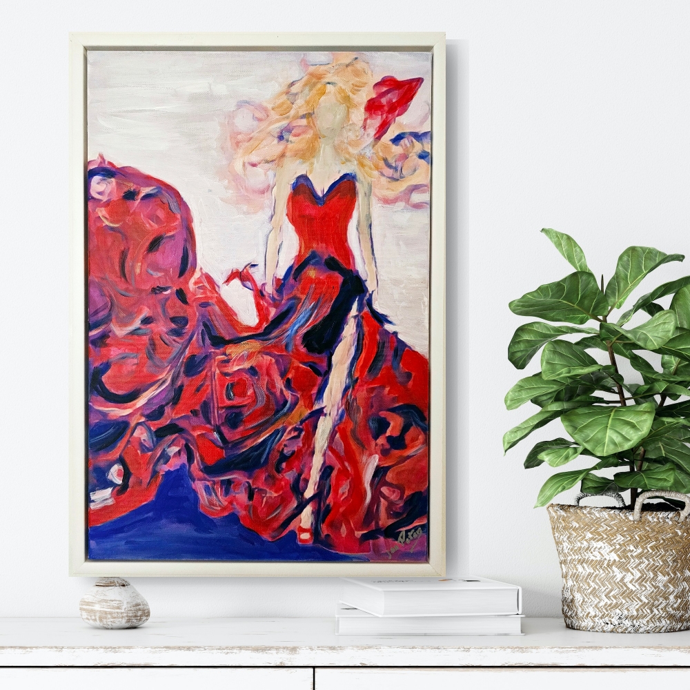 Lady In Red (framed canvas)