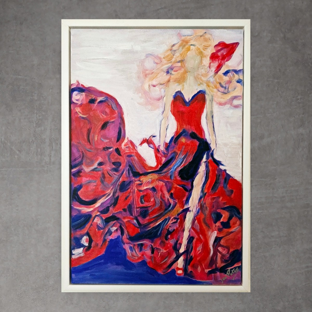 Lady In Red (framed canvas)