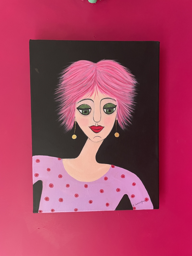 Woman with pink hair