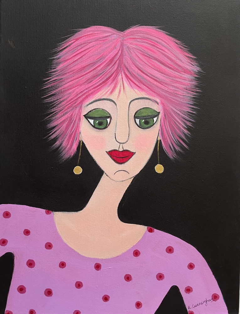 Woman with pink hair