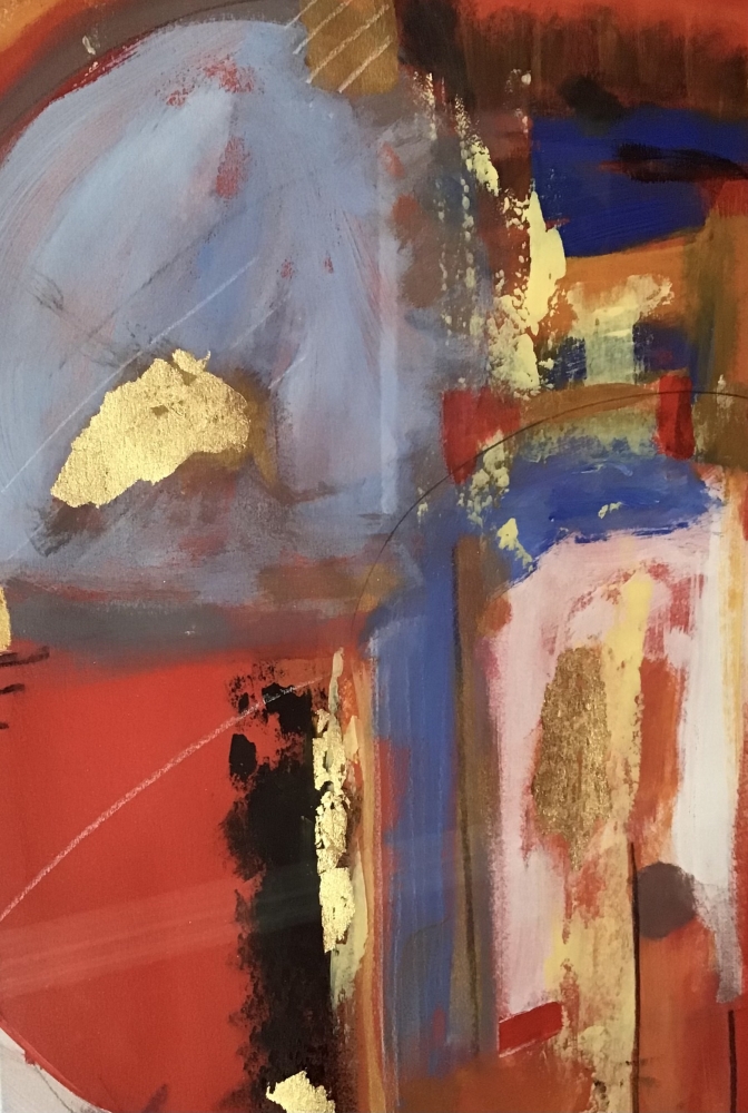 Abstract in reds blues and golds