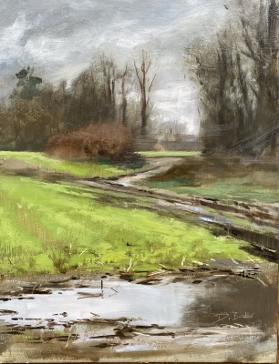 Flooded Cheshire Field - plein air painting