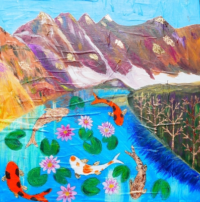 Koi Fish among Mystical Mountains 