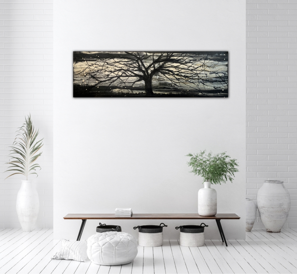 Black & Gold Tree Abstract Panoramic Landscape 
