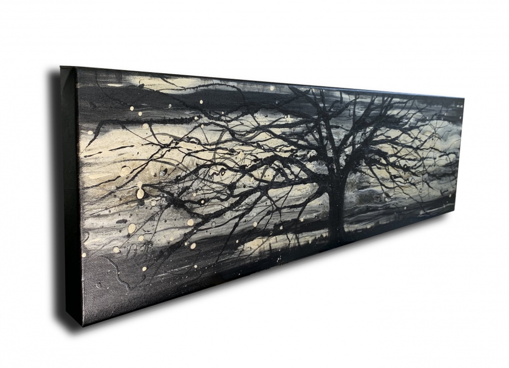Black & Gold Tree Abstract Panoramic Landscape 