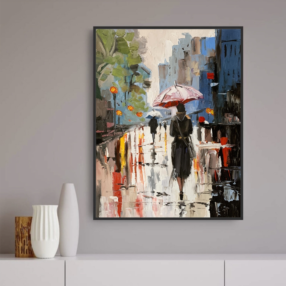 Woman with umbrella in a rainy city