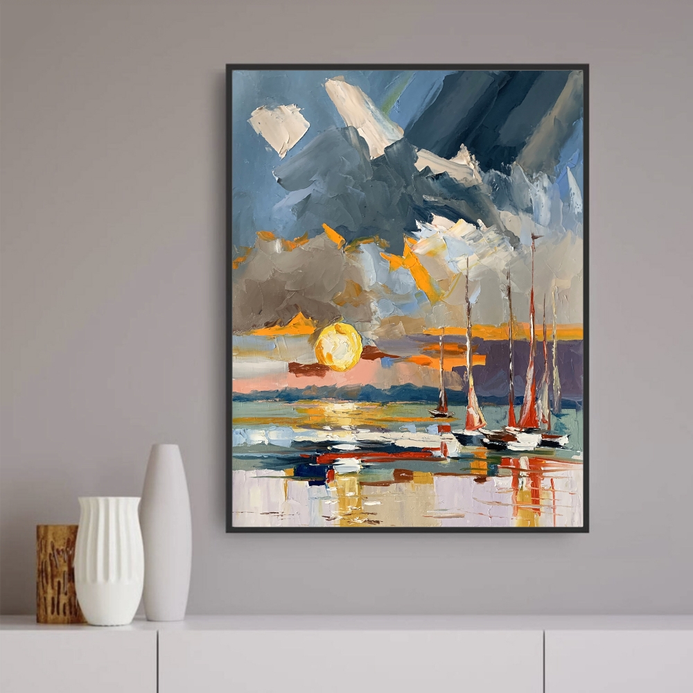 Yachts at sunset. Ocean seascape.