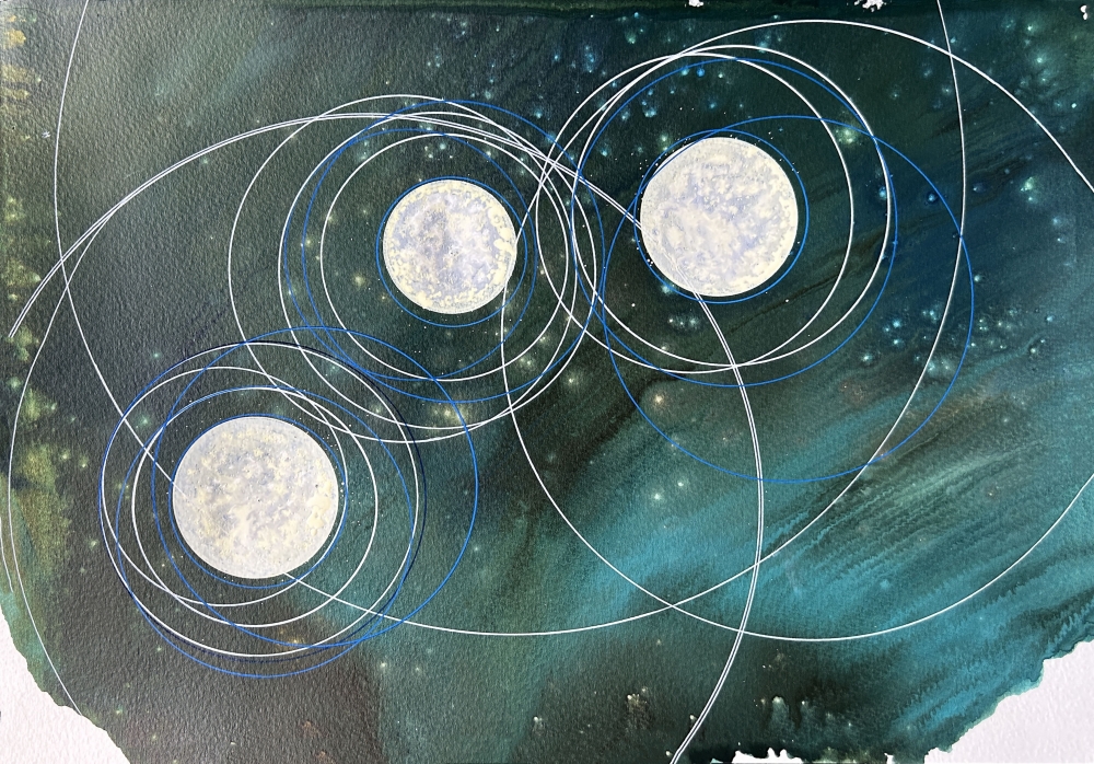 Three moons abstract geometrical artwork