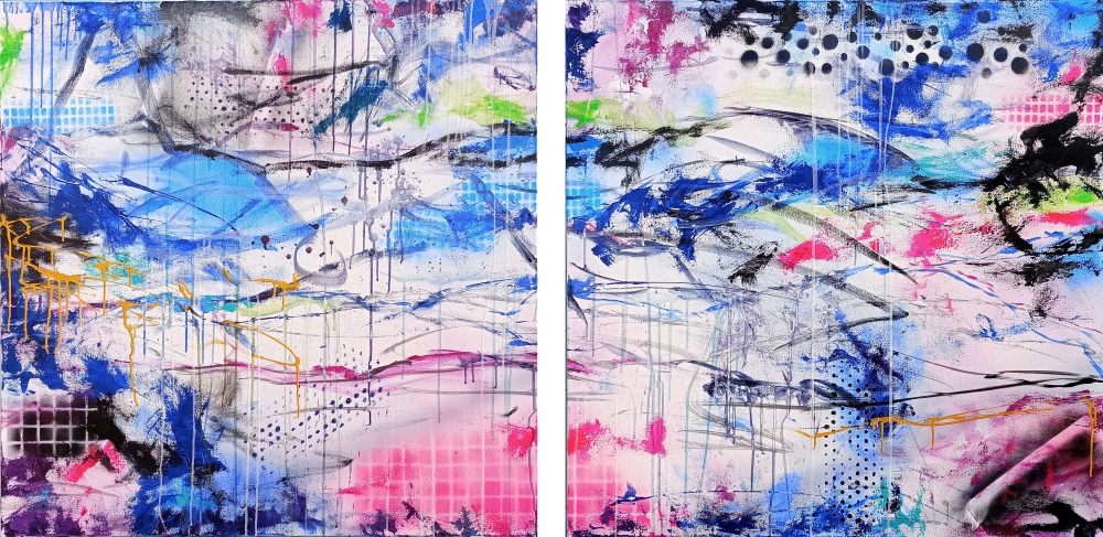 XXXL Abstract The Other Side of Me Diptych 200 x 100 cm Two Abstract Paintings