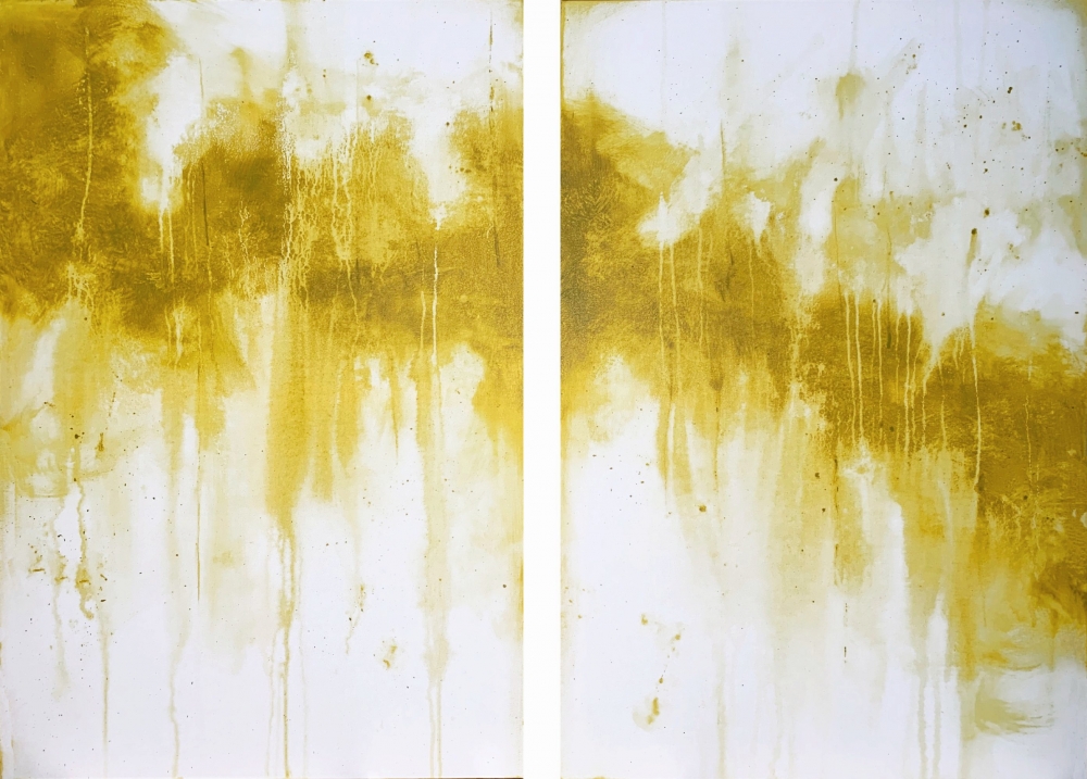 Yellow Ochre Oversize Abstract Large Diptych I