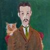 Gentleman with marmalade cat framed