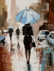 Woman with umbrella in a rainy city.