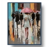 Woman with umbrella in a rainy city.