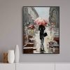 Woman with umbrella in a rainy city.