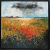 Orange Field blue cornflowers stormy sky framed