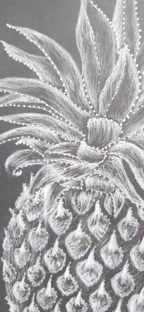 Pineapple Dream white sketch on black 