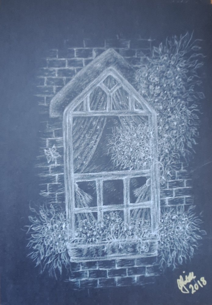 Pretty Window ( White sketch on black ) 