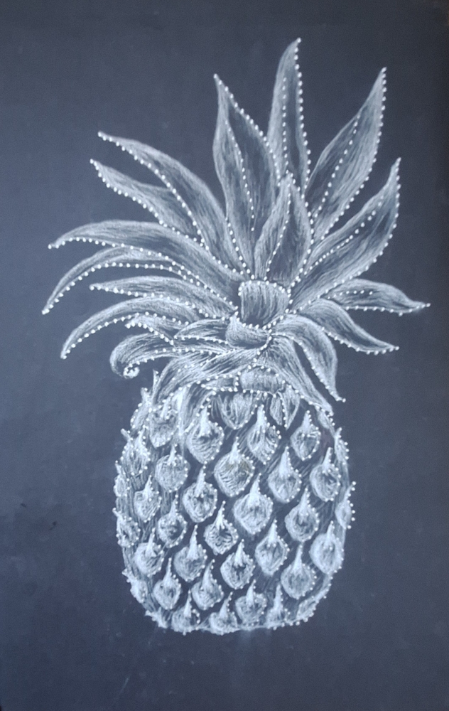 Pineapple Dream white sketch on black 