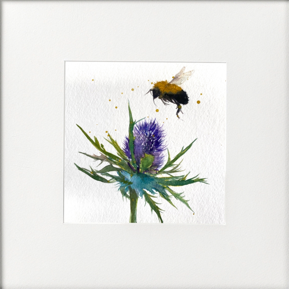 Bumble Bee & Thistle flower framed