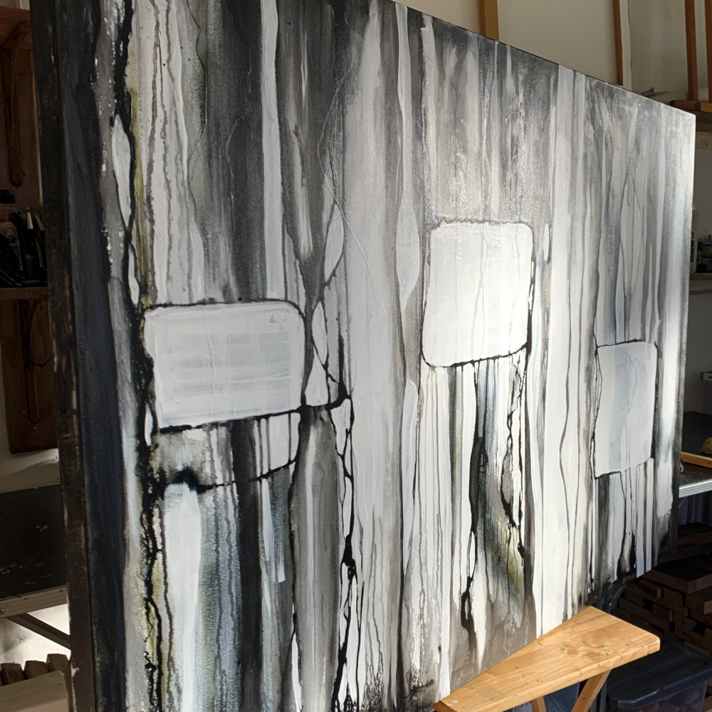 XL Large Black White & Grey Abstract Matrix