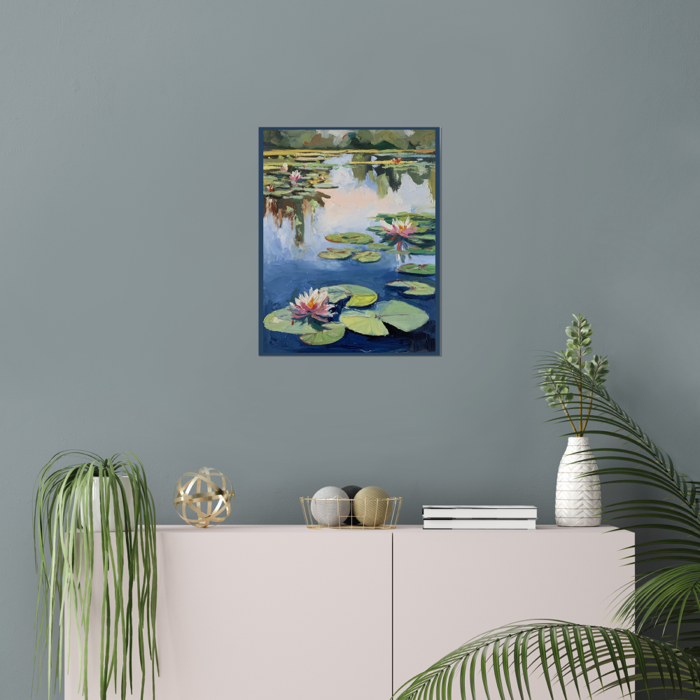 Pond with water lilies, landscape.