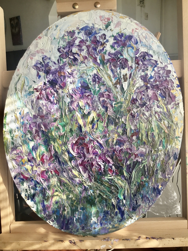 Irises oval canvas oil painting 