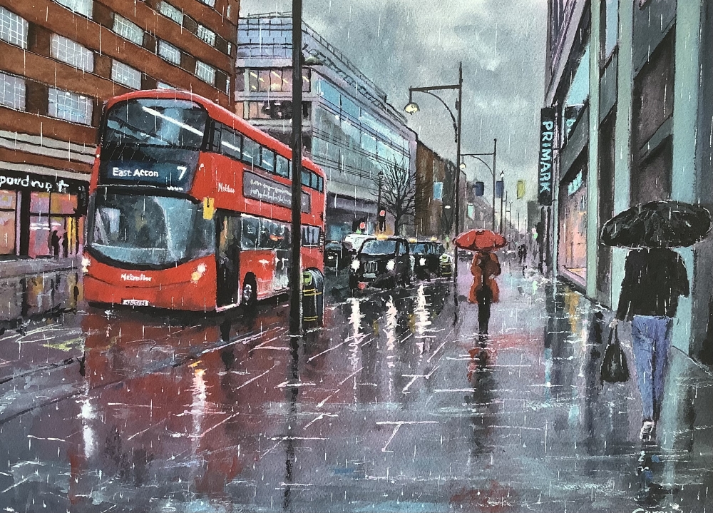 London scene city rain