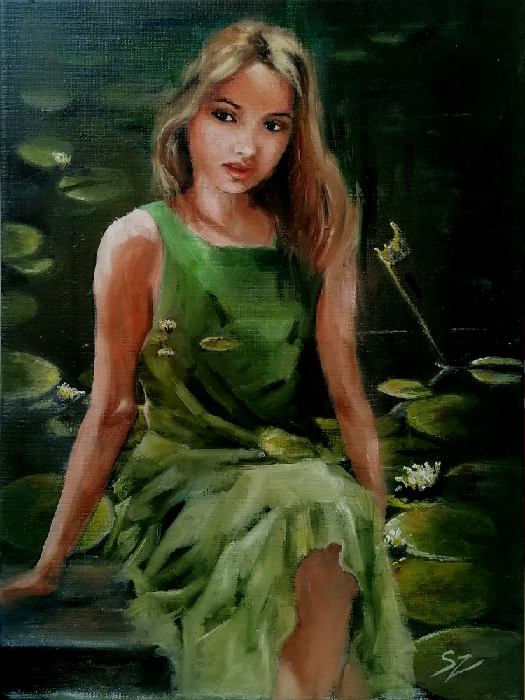 Girl Sitting by the Pond