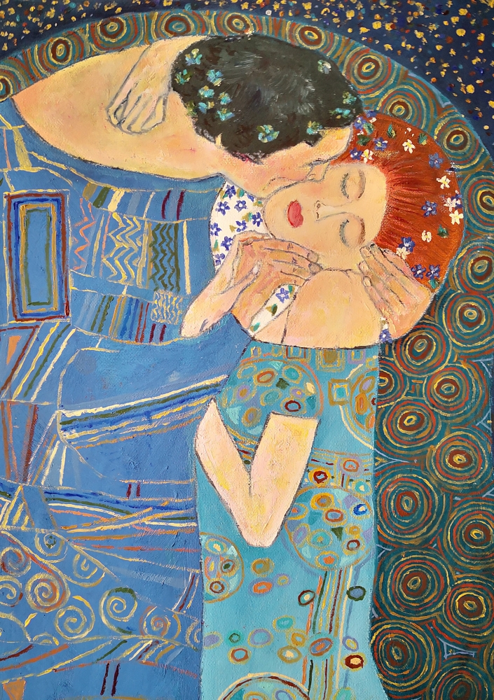 \"The Kiss in blue\" (A free copy ) Gustav Klimt