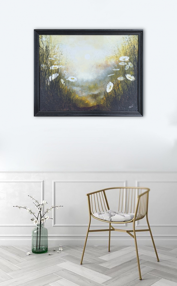 Misty Sunset Daisies Black Frame