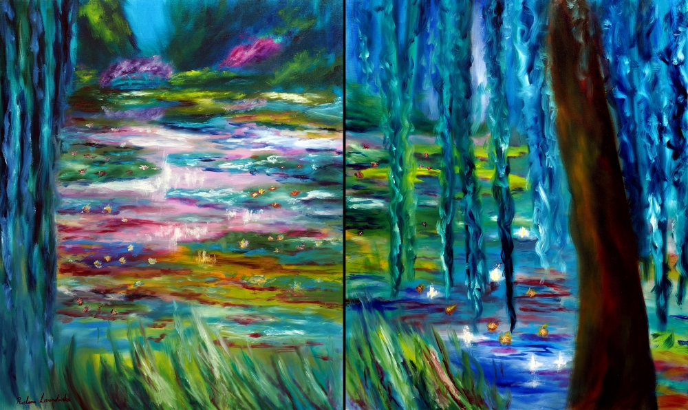 Monet Japanese Garden in Giverny diptych