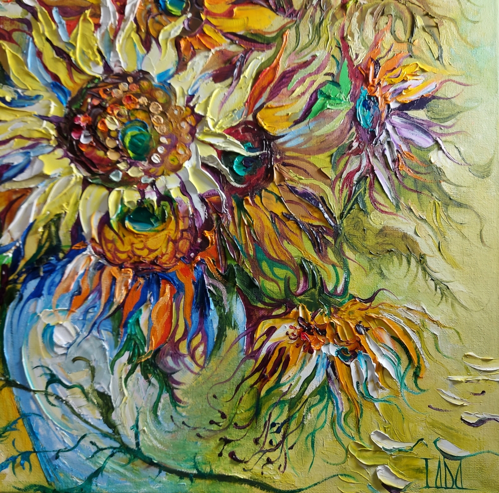 Sunflowers in a Cobalt Blue Vase