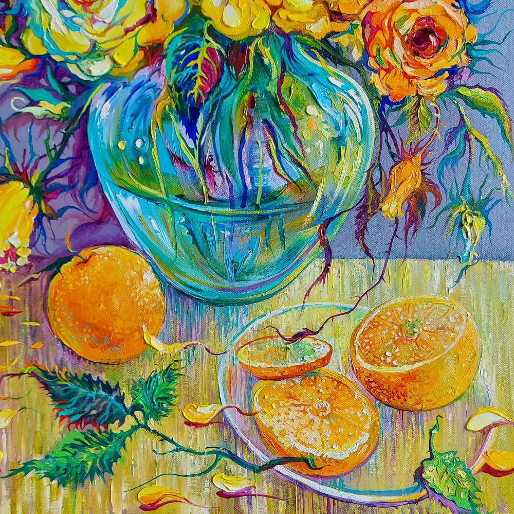 Yellow Roses and Orange Fruit