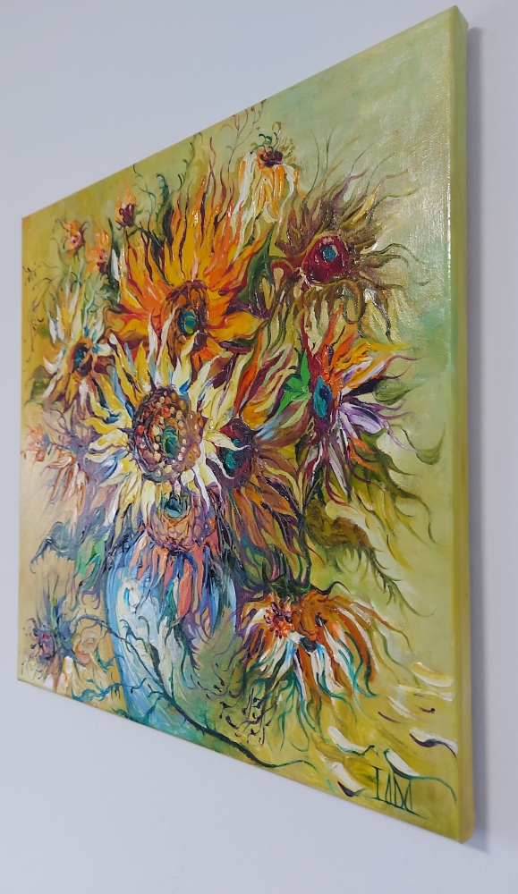 Sunflowers in a Cobalt Blue Vase