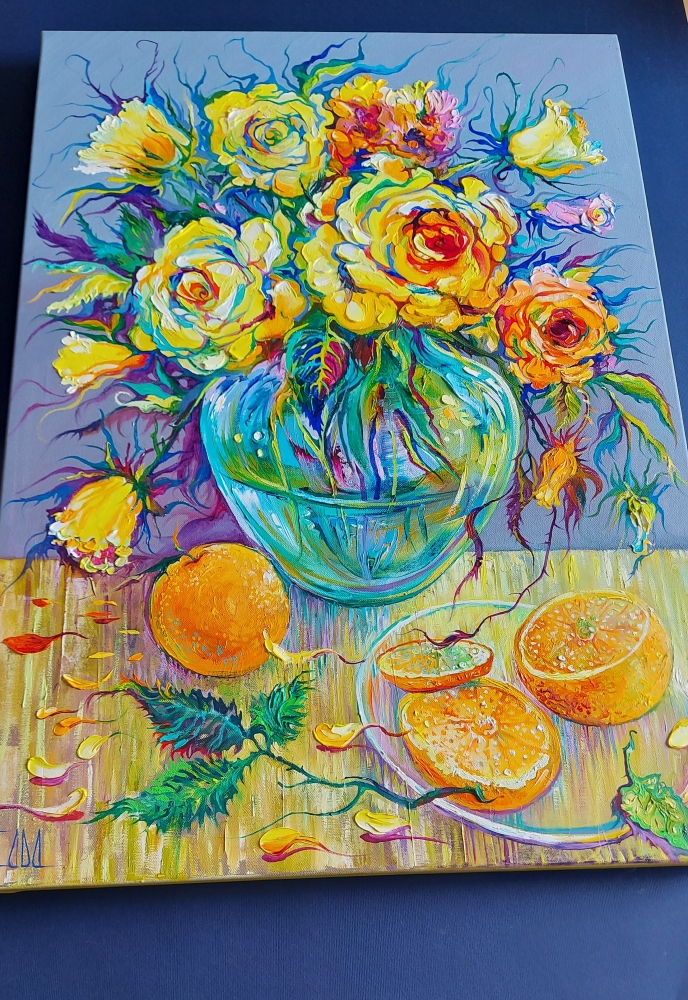 Yellow Roses and Orange Fruit