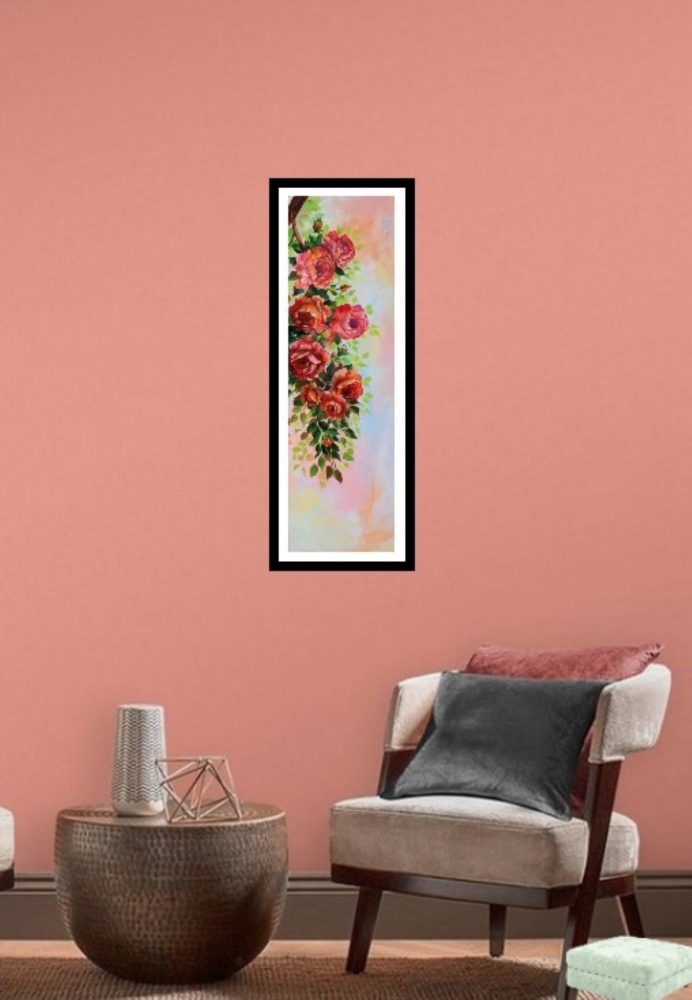 Hanging roses, oil painting on 3 canvases