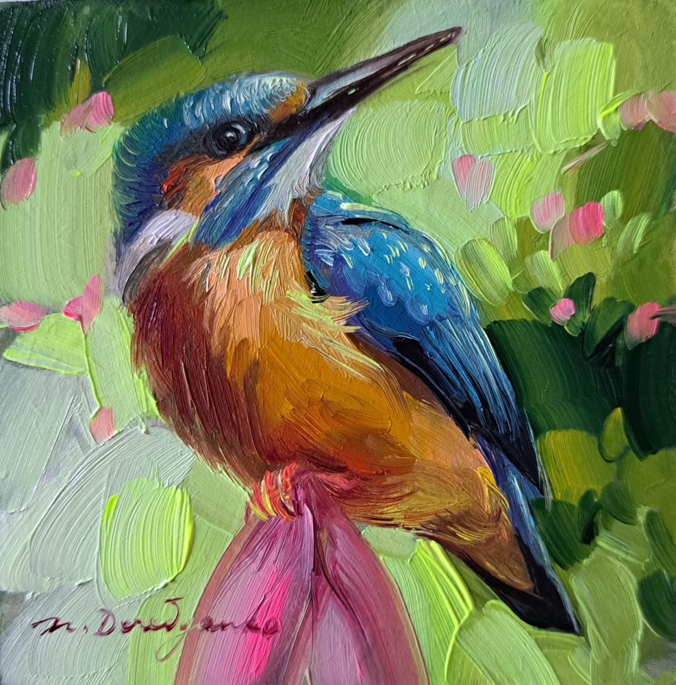 Kingfisher bird tiny painting