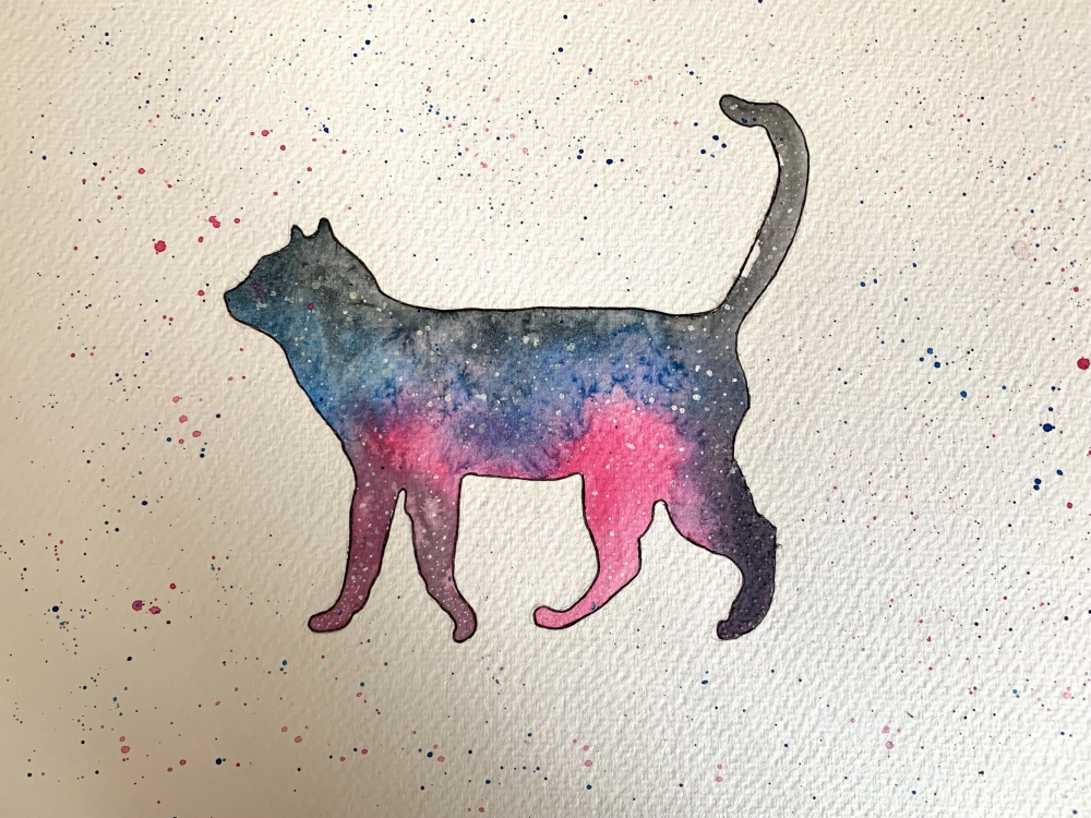 Galaxy Cat Silhouette - Original Watercolour Painting