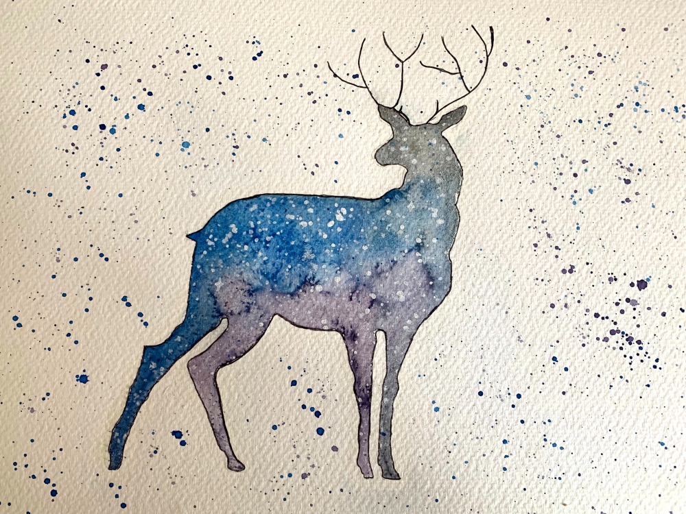 Galaxy Stag Silhouette - Original Watercolour Painting