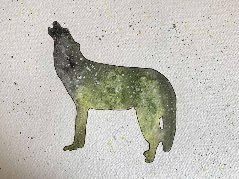 Galaxy Wolf Silhouette - Original Watercolour Painting