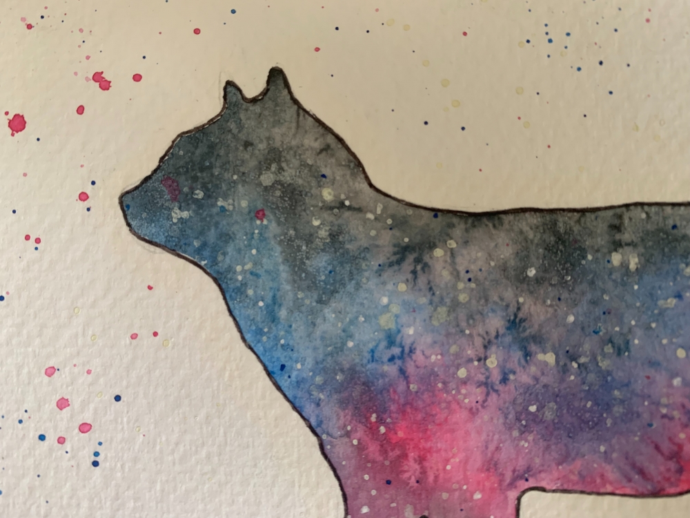 Galaxy Cat Silhouette - Original Watercolour Painting