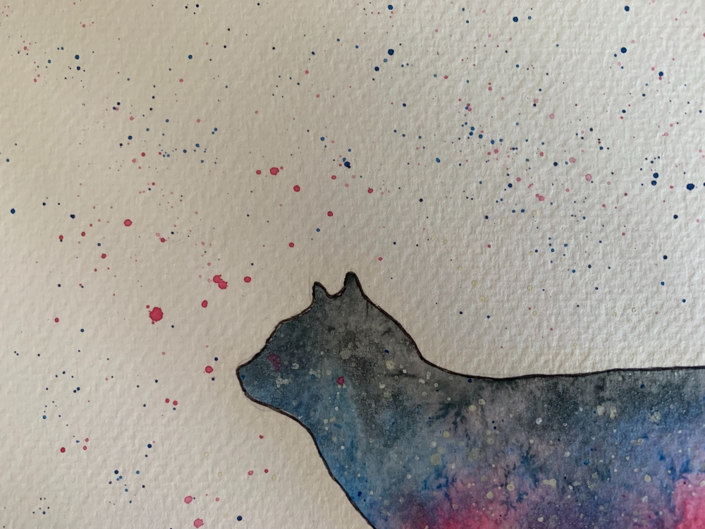 Galaxy Cat Silhouette - Original Watercolour Painting