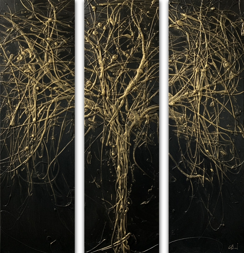 Large Black & Gold Tree abstract metallic